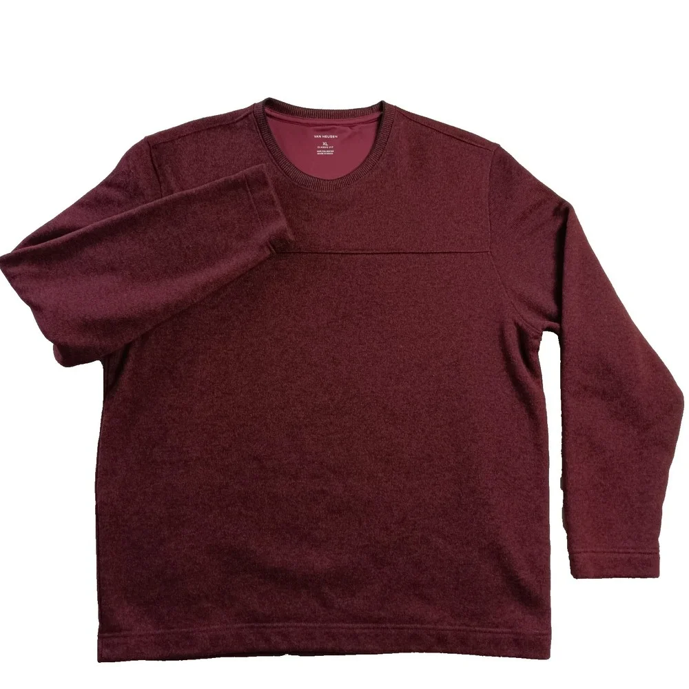 Van Heusen Mens Regular Fit Burgundy Long Sleeve Crew NeckPull Over Sweater - XL